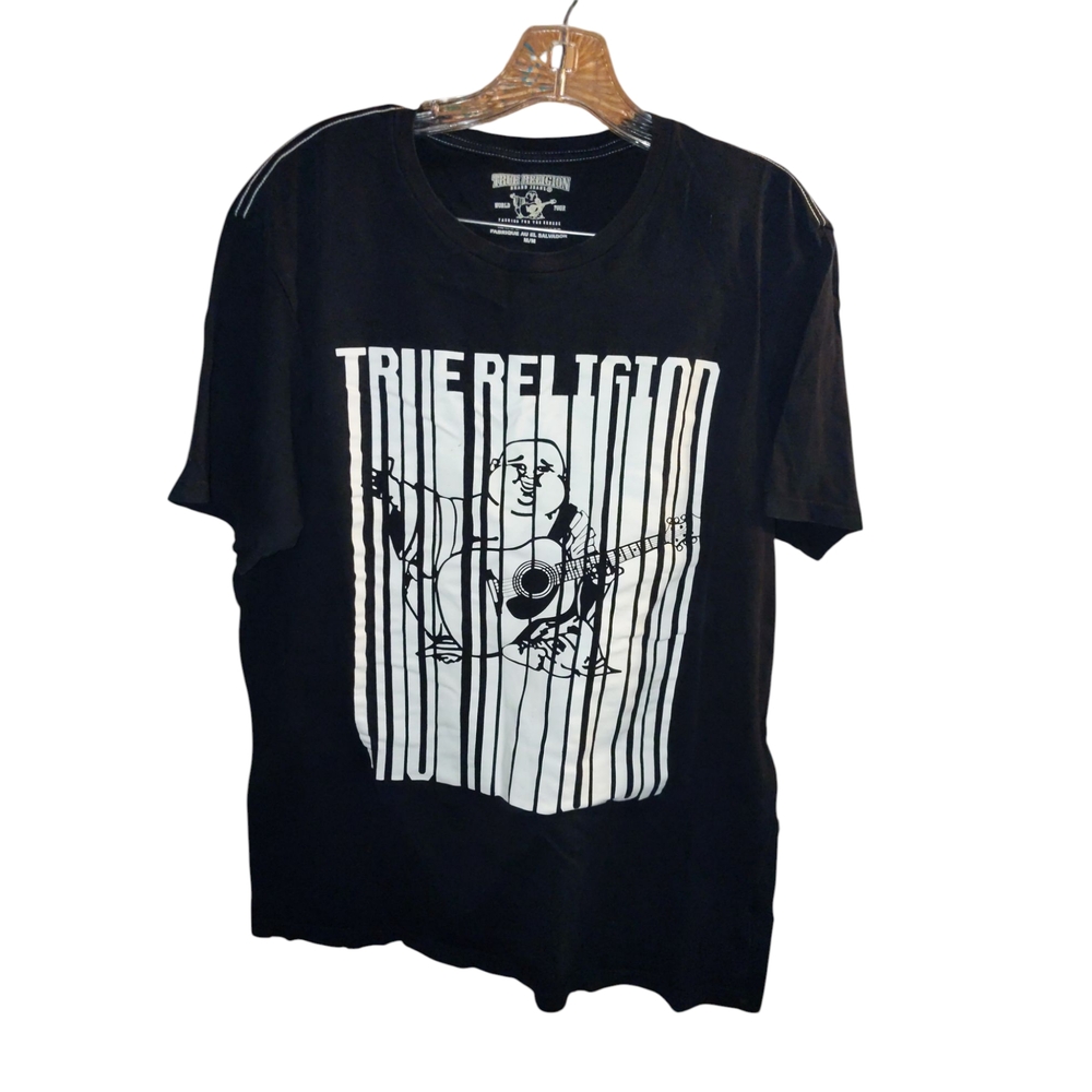 True Religion Vintage Black and White Tee with Graphic Design Medium